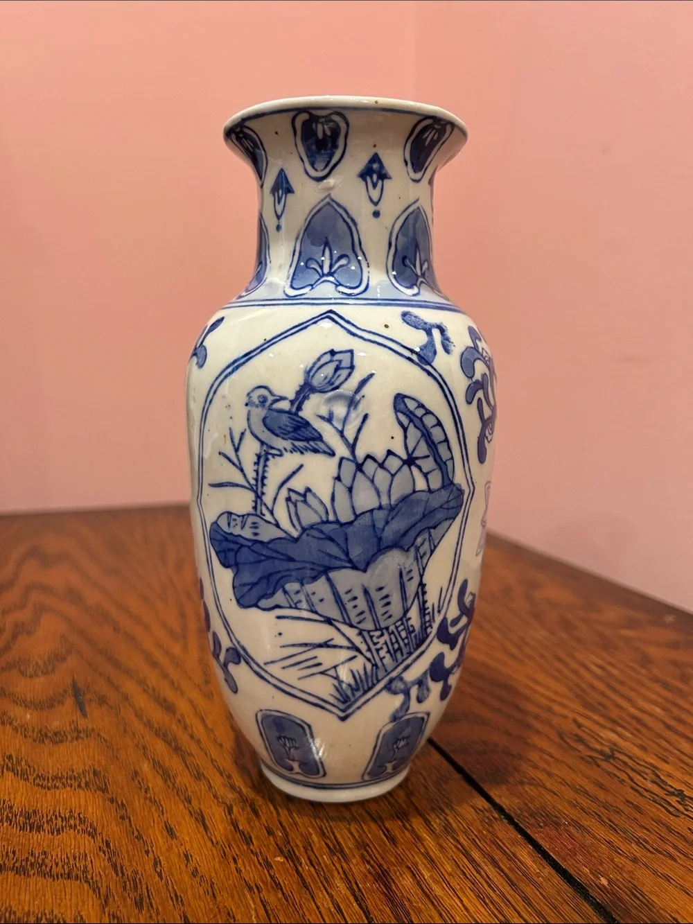 Blue and White Porcelain Vase with Bird and Lotus Motif